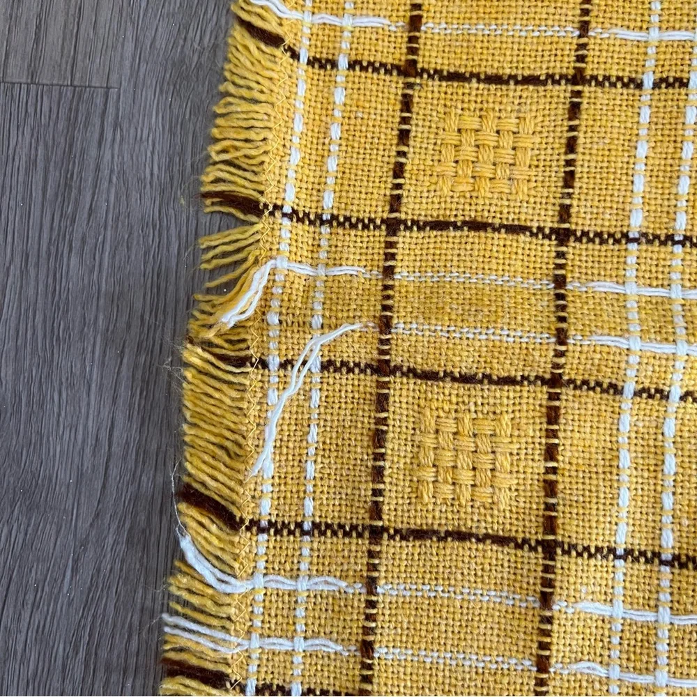 Yellow, Brown & White Plaid Fringed Scarf